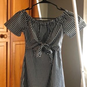 Gingham off the shoulder dress